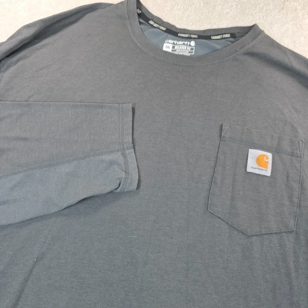 Carhartt T-Shirt Mens 3XL Gray Relaxed Fit Long Sleeve Crew Neck Logo Pocket Tee